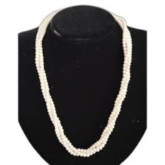 1990s Vintage 3 Strand Twisted Faux Pearl Necklace, Bridal Accessories - Picture 1 of 4